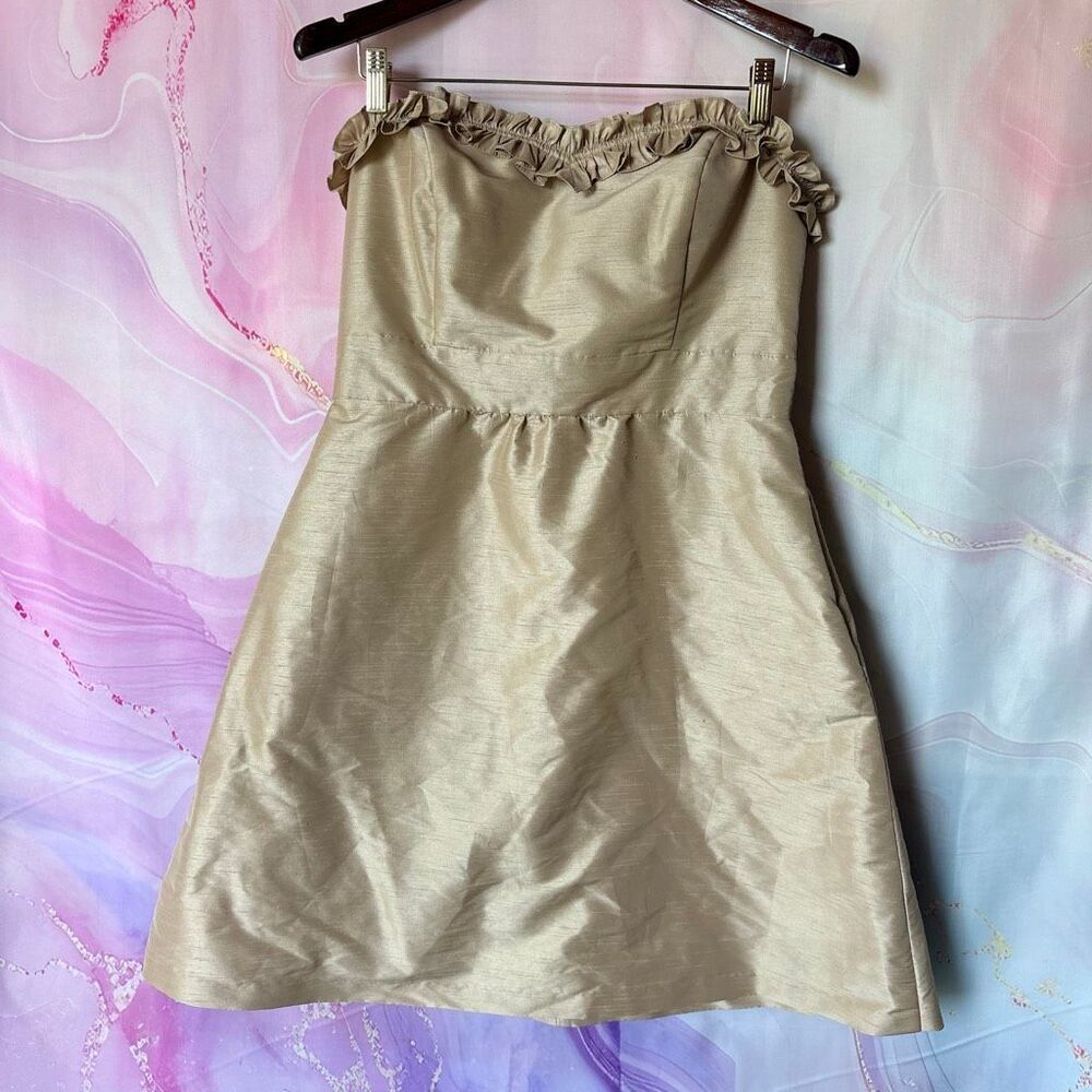 LulaKate 10 Tan Strapless Dress Wedding Preppy Coastal Luxury Cocktail Parisian